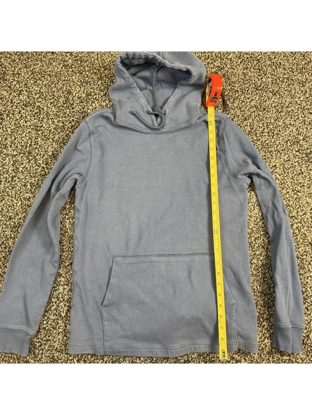 Gray waffle knit hoodie with a relaxed fit size small